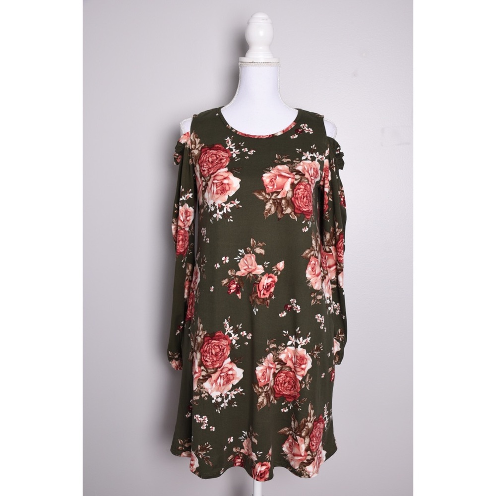 Sweet Pea Floral Cold Shoulder Long Sleeve Dress - Picture 2 of 8